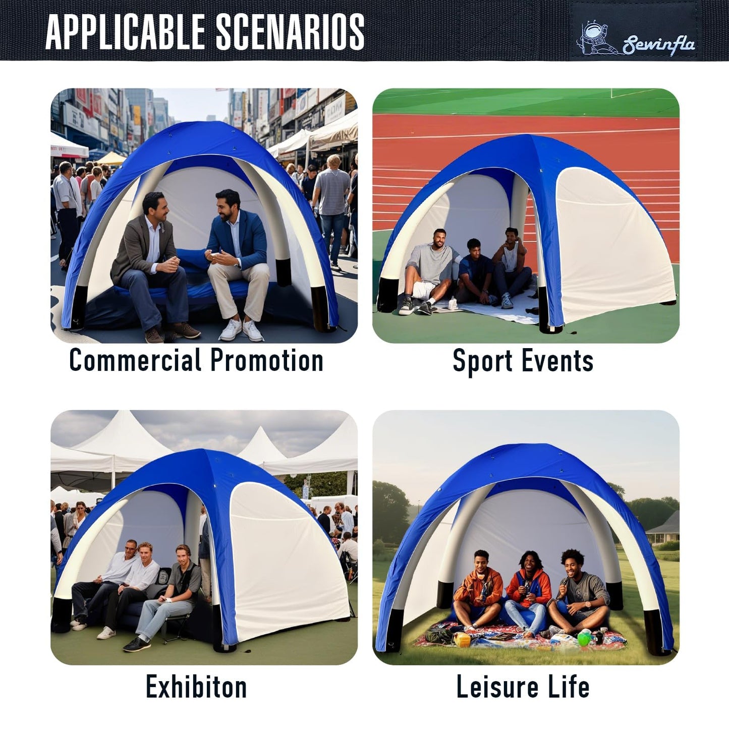 Inflatable Shade Air Canopy Tent – 10x10Ft Outdoor UV Protection Sun Shelter with 2 Removable Side Panels,Stakes & Sandbags,Air Pump,– for Outdoor,Marketing Events,Trade Shows（Blue）