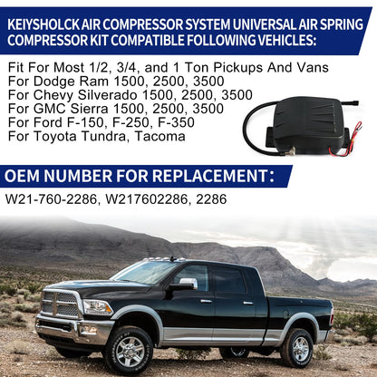KEIYSHOLCK 25804 On Board Air Compressor System Air Shock Controller Air Compressor and Air Pressure Gauge Air Line T Fittings for Ram/Chevy/Ford/Silverado/GMC Trucks Vans