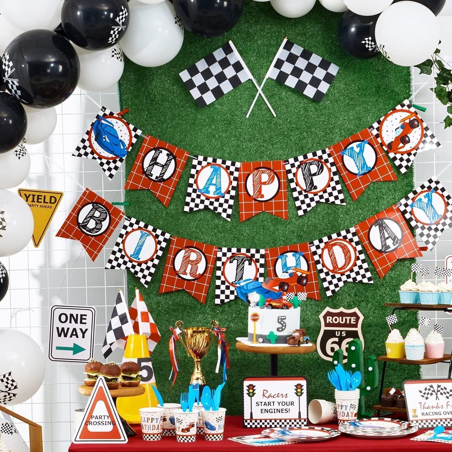 WERNNSAI Racing Car Party Decorations - 10PCS Funny Car Birthday Decoration Signs for Boys, Racing Car Theme Party