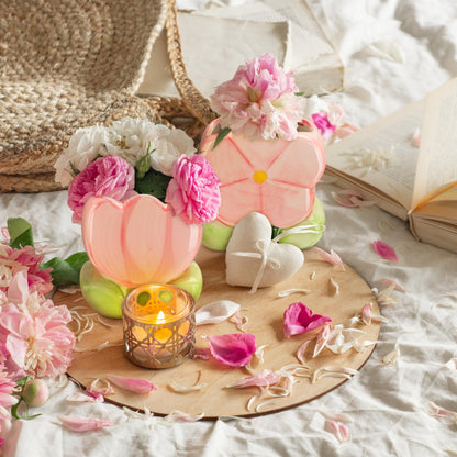 Ninehaoou 2 Pcs Pink Flower Ceramic Pen Holder Cute Tulip Pencil Holder Aesthetic Flower Makeup Brush Vase Decorative Desktop Organizer Birthday Gift for Women Office Home Wedding Party Decor