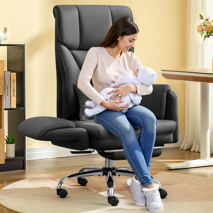 FelixKing Big and Tall Office Chair, 400LBS Wide Leather Executive Chair, Reversible Armrest for Pets Criss Cross Legged, 135° Reclining High Back Gaming Desk Chair with Lumbar Support Footrest, Black