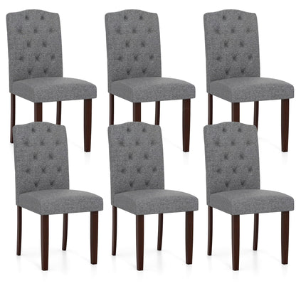 NAFORT Fabric Dining Chairs, Classic High Back Kitchen Living Room Chairs with Solid Rubber Wood Legs, Upholstered Padded Parsons Chair Set of 6, for Dining Room, Kitchen, Living Room, Grey