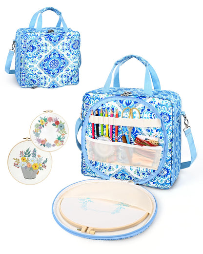 Telawsfun Embroidery Project Bag Organizer, Embroidery Supply Storage Bag with Removable Binder, Portable Carrying Tote for Thread Tools and Accessoriess, Bag Only