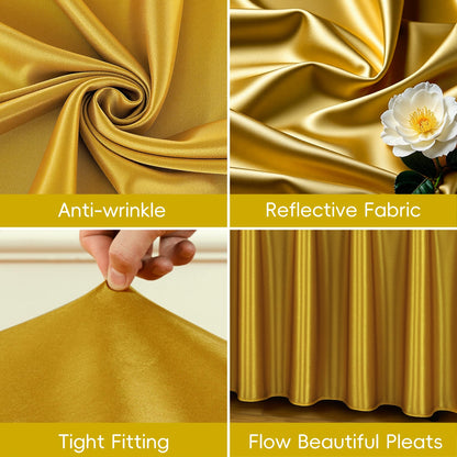 Dark Gold Satin Glitter Tablecloth for Rectangle Tables 6ft,Wrinkle Resistant Ruffles Shimmer Party Table Skirt,Washable 6FT Rectangle Table Cloth Skirt For Birthday,Baby Show,Party,Wedding,Banquet