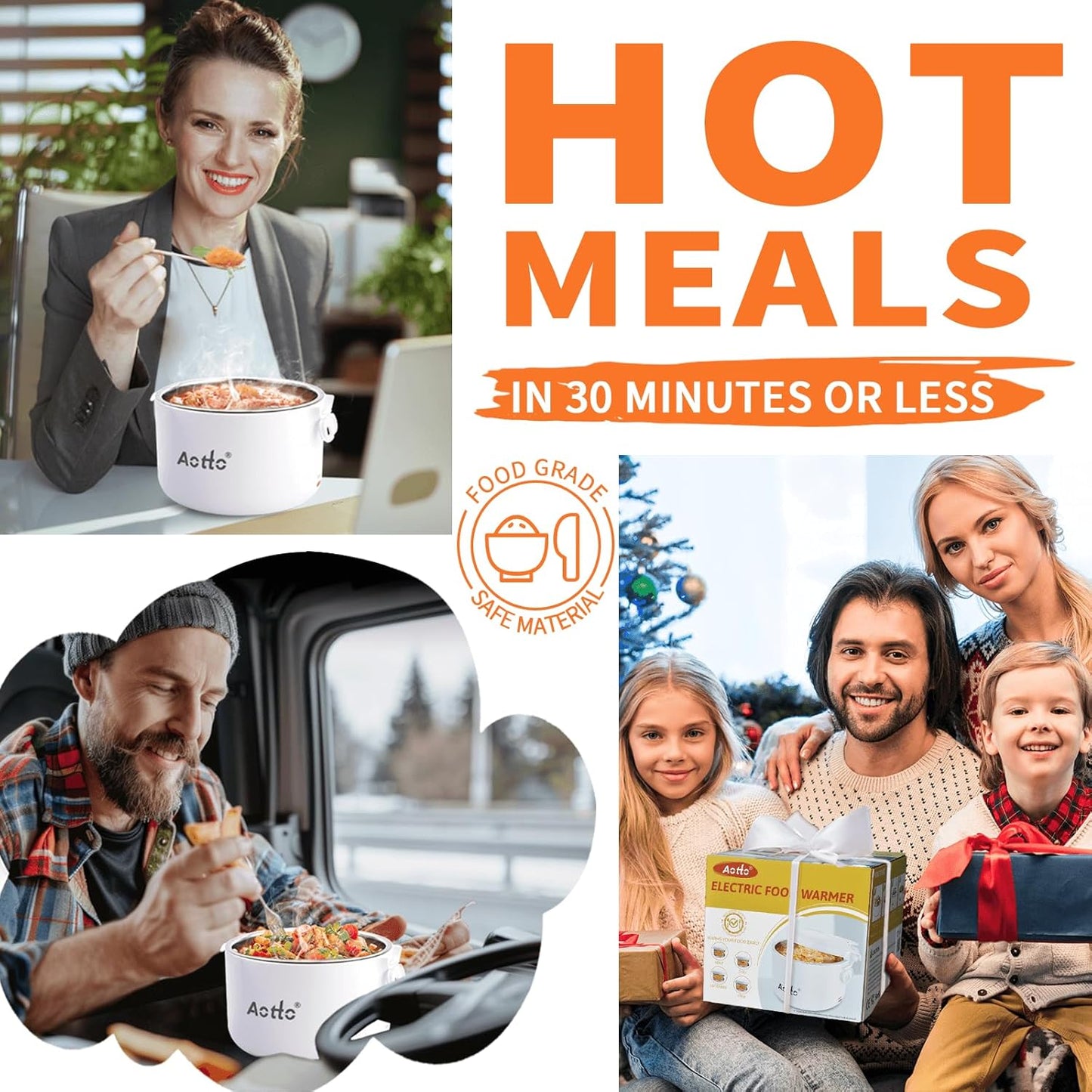 Aotto Electric Lunch Box - 32 oz Portable Food Warmer Heater, Spill-Free Lunch Warmer for Work/Office/Travel