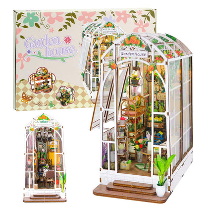 Fimeetoy Book Nook Kit for Adults, Miniature House Kit Doll House DIY Crafts for Adult Teen, Tiny House Bookshelf Decor with LED Light, 3D Puzzle Book Ends Garden House Birthday Gift for Women Friends