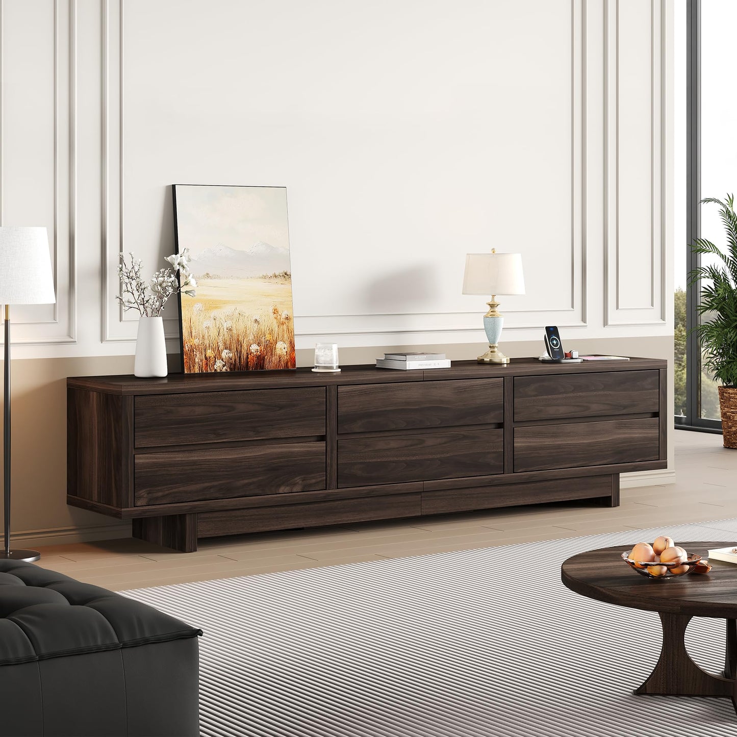 Homiflex 78" TV Stand for TVs Up to 90", Entertainment Center with Storage, Modern TV Stand with Drawers & Power Outlets, Wooden Media Console Table for Living Room Bedroom, Walnut