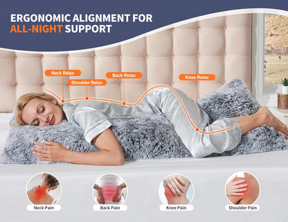 20x54 Fluffy Full Body Pillow for Adults Long Big Body Pillow Cover Pillowcase with Memory Foam for bed Grey Pregnancy