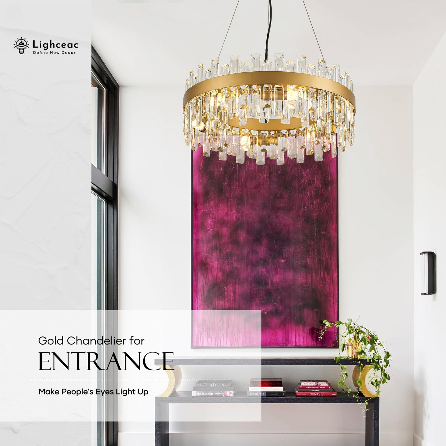 lighceac 21.7" Gold Modern Crystal Chandelier Light Fixtures Luxury 2 Rings Crystal Chandeliers for Dining Room 12-Light Round Hanging Pendant Lighting for Living Room Kitchen Island Entryway Bedroom