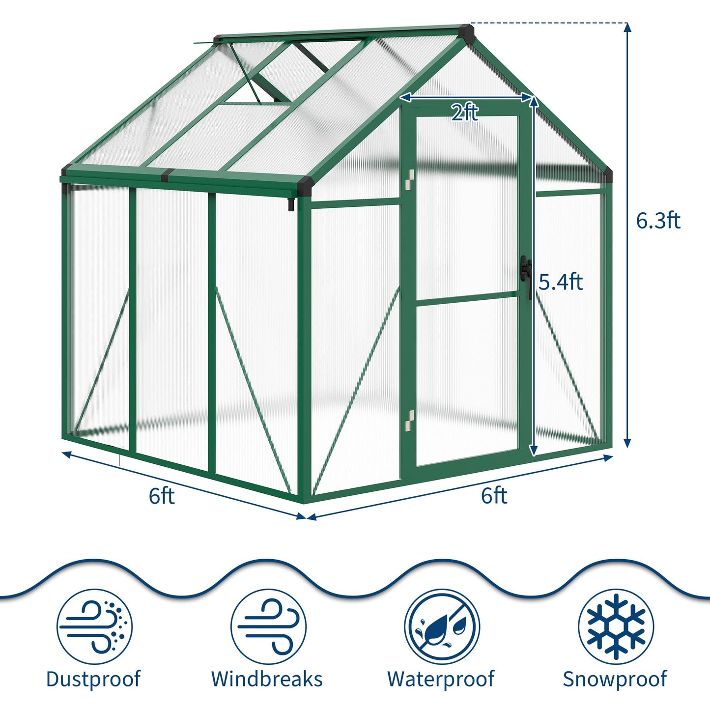 IDEALHOUSE 6×6 FT Greenhouse, Large Walk in Greenhouses for Outdoors and Garden Planting, Polycarbonate Greenhouse with Enhanced Aluminum Frame, Green Houses with Quick Setup Structure and Roof Vent