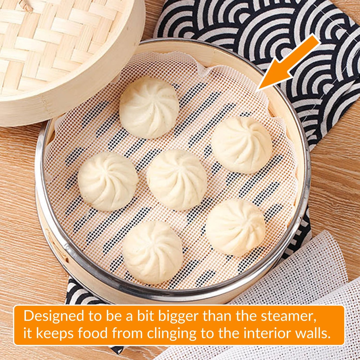 GUCUJI 10 Inch Silicone Bamboo Steamer Liners - Non-Stick, Reusable Steamer Mesh Mats for Steamed Buns, Dumplings, veggies, Dim Sum, Momo, Rice, and fish - Food Grade BPA Free (4Pcs)