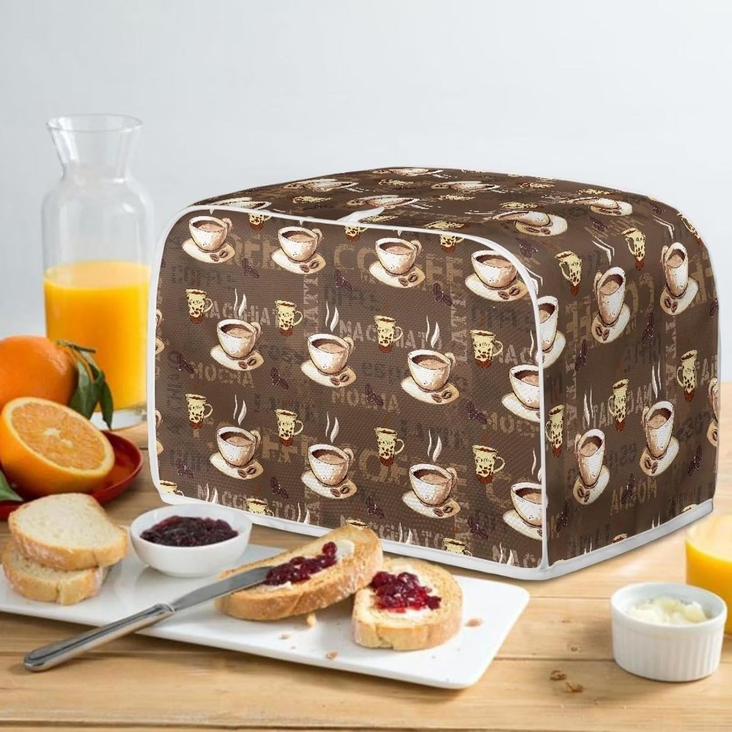 Coffee Design 2 Slice Toaster Dust Covers, Decorative Lotus Print, Stain Resistant Kitchen Appliance Cover