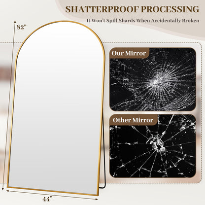 Suidia Arched Oversized Full Length Mirror Floor 82"x44" - Large Freestanding Full Body Mirror with Aluminum Alloy Frame, Tempered Glass, Gold, Leaning/Wall Mounted for Bedroom, Living Room, Entrance