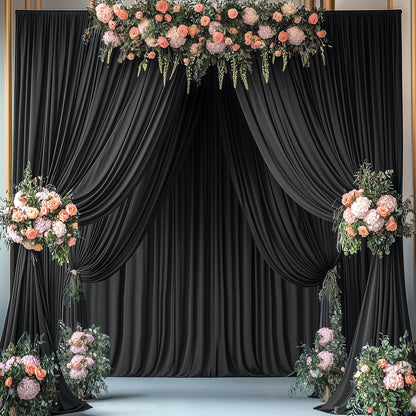 10 Panels 5x12ft Wrinkle Free Black Backdrop Curtains for Parties, Polyester Photo Backdrop Drapes 12 ft Long Back Drop Cloth for Wedding Birthday Photography Background, 50ftx12ft