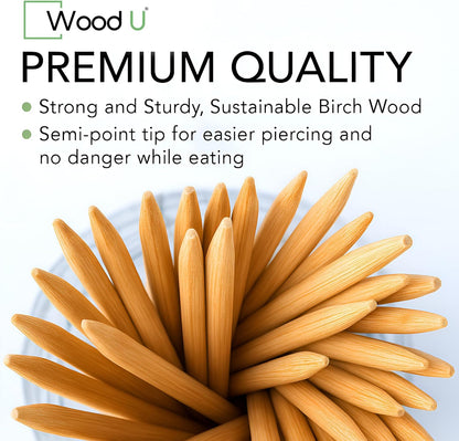Wooden Candy Apple Sticks - 5.5"x3/16", Disposable 100 Pcs Cocktail Picks and Toothpicks for Appetizers