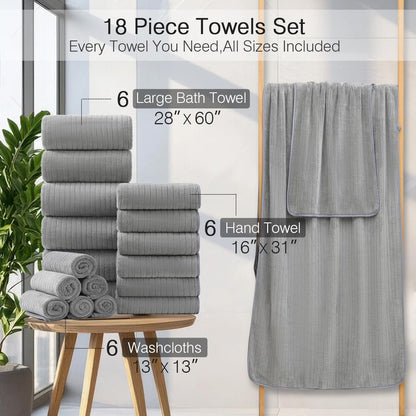18 Set 6 Towels,6 6 Set Hailea Piece Family Bath Towel Include Bath Hand Towels and Washcloths Soft Bathroom Towel