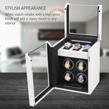 TIMECUBE Watch Winder for 4 Watches with 15 Winding Programs and 3 Watch Storage Slots (White)