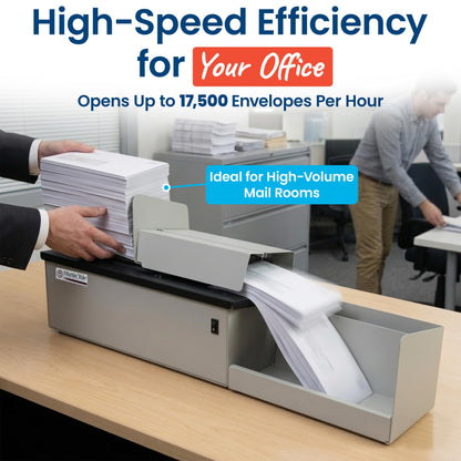 Martin Yale 62001 Deluxe High-Speed Letter Opener, Gray, Up To 17,500 Envelopes per Hour, Accepts a 6" Tall Stack of Envelopes, 500,000 per Month Capacity