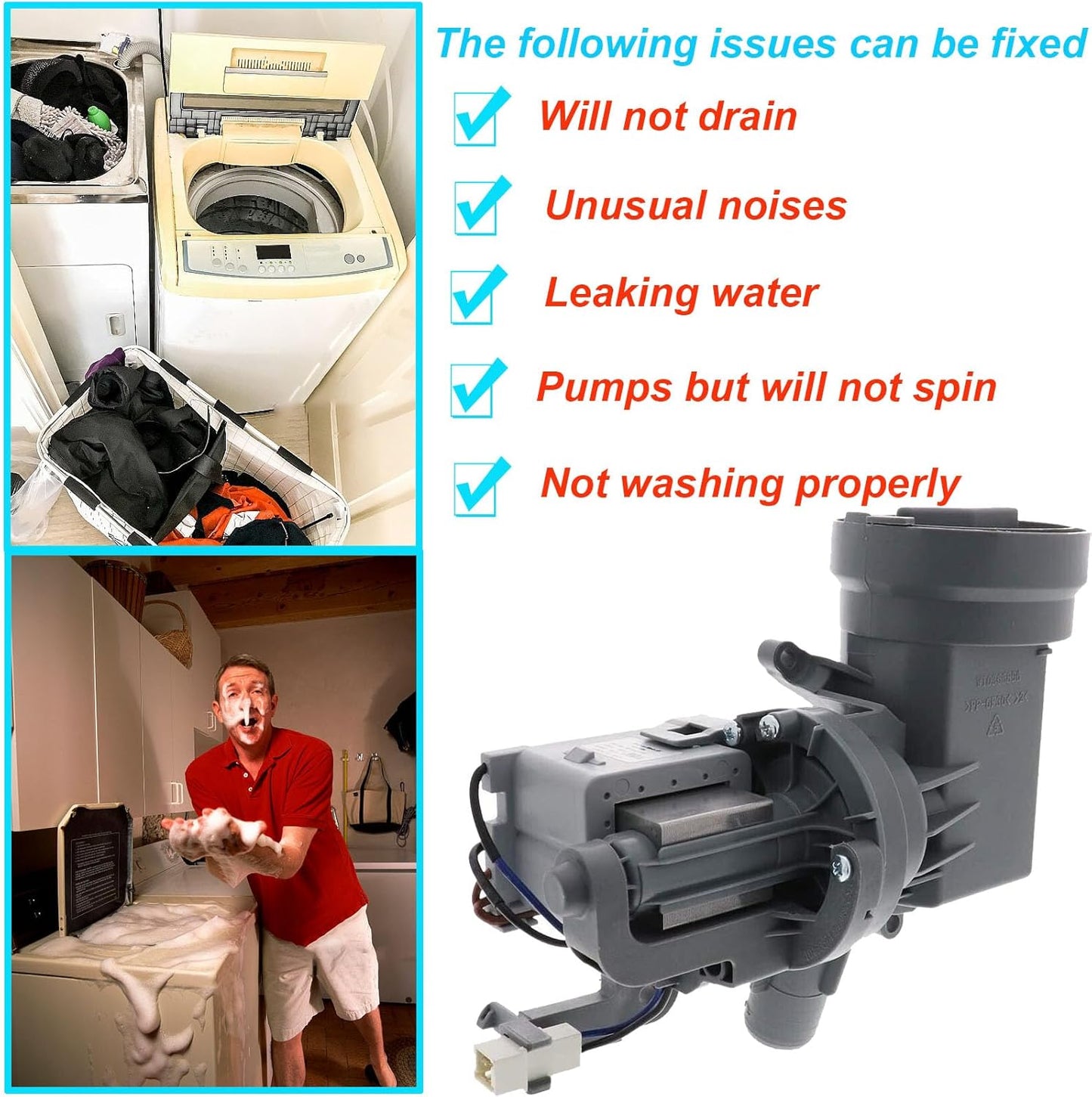 W10425238, WPW10605427 Washer Drain Pump Compatible with Whirlpool, Maytag, Amana Washing Machine, OEM Pump W10605427