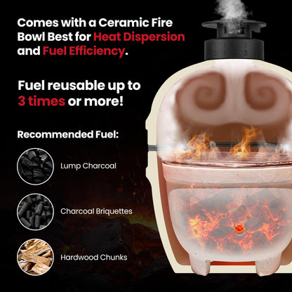 Upgraded 13 inch Ceramic Kamado Grill with Waterproof Air Vent Cap | Portable Tabletop Charcoal BBQ Grill Smoker for Outdoor Cooking, Patio, Camping | Orange