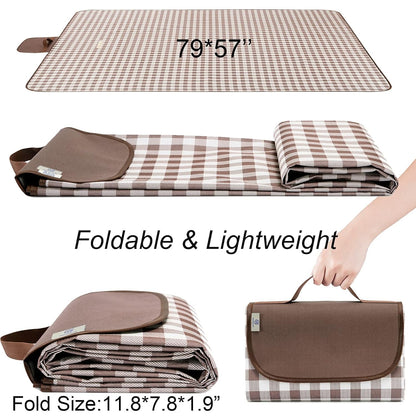 HX&OD Picnic Blanket Outdoor Extra Large Picnic Mat 80"X60" Camping Blanket Beach Blanket Foldable Waterproof Sand Mat Hiking Travel Family Concerts(Brown)