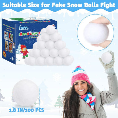 Luces 100 PCS Fake Snow Balls, Plush Indoor Snow Ball Fight Set, Soft Winter Game Balls for Outdoor Indoor, Christmas Tree Decorations DIY Accessories Parent-Child Interaction