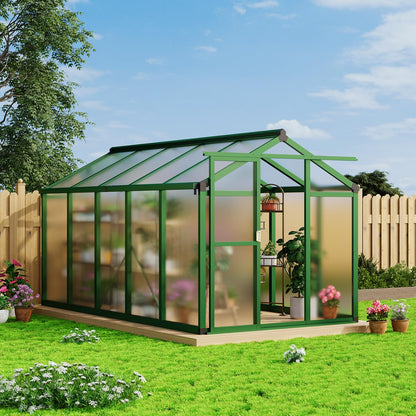 GAOMON Walk in Polycarbonate Greenhouse for Outdoors, 6 x 10 ft Backyard Greenhouse with Reinforced Aluminum Frame, Roof Vent, Lockable Door, Rain Gutter, Easy Assembly, Green