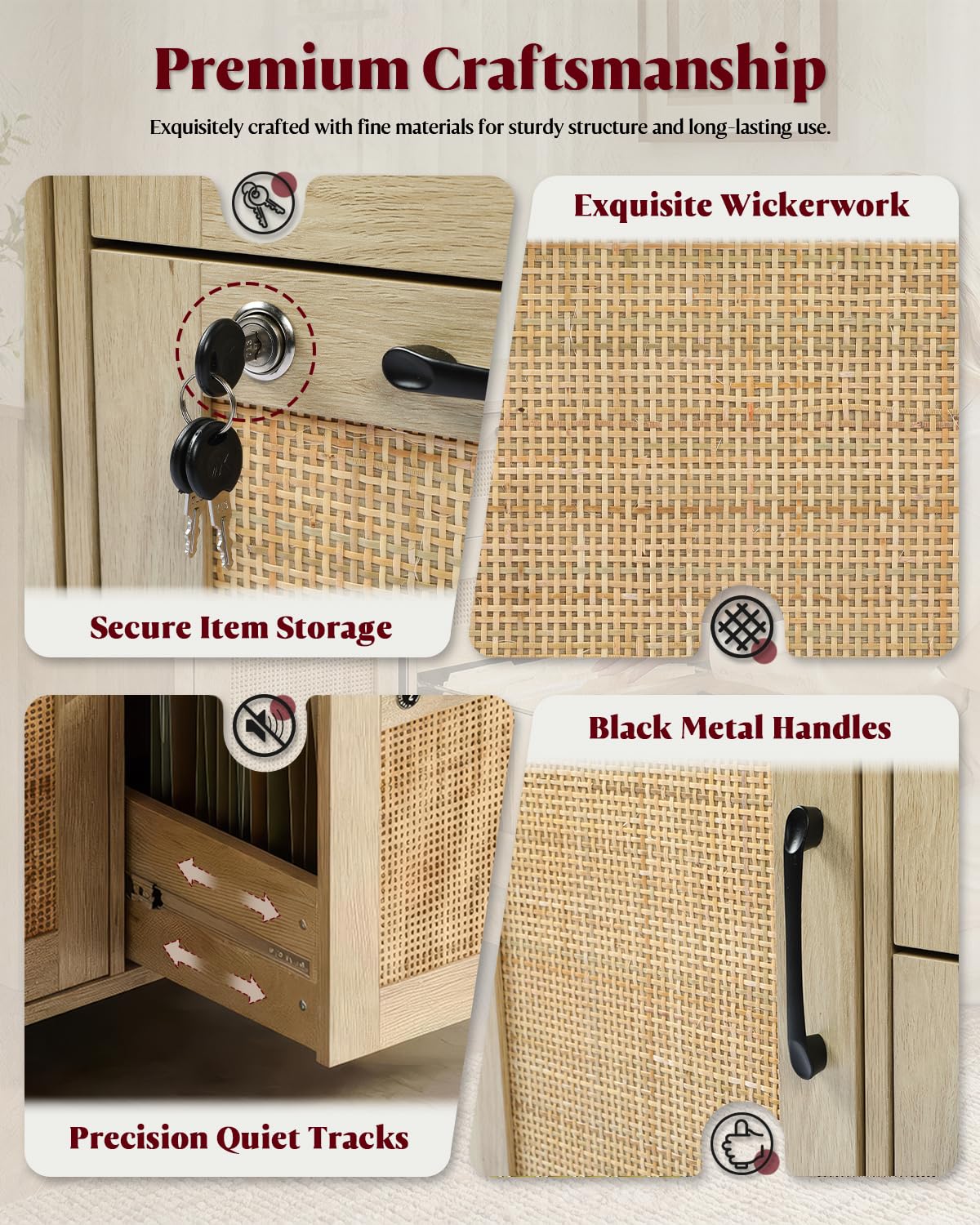 HOPUBUY 3 Drawers and 2 Doors File Cabinets with Lock, Wood Lateral Filing Cabinet with Adjustable Feet & Shelves, Large Capacity Home Office Storage Cabinet, Printer Stand for Hanging Files, Natural