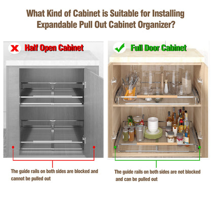 Pull Out Cabinet Organizer, 23~39.8"W x 22.5"D Expandable Pull Out Shelves for Kitchen Cabinets, Heavy Duty Metal Slide Out Pantry Shelves Sliding Shelf for Home Kitchen,Under Sink,Bathroom,Wardrobe