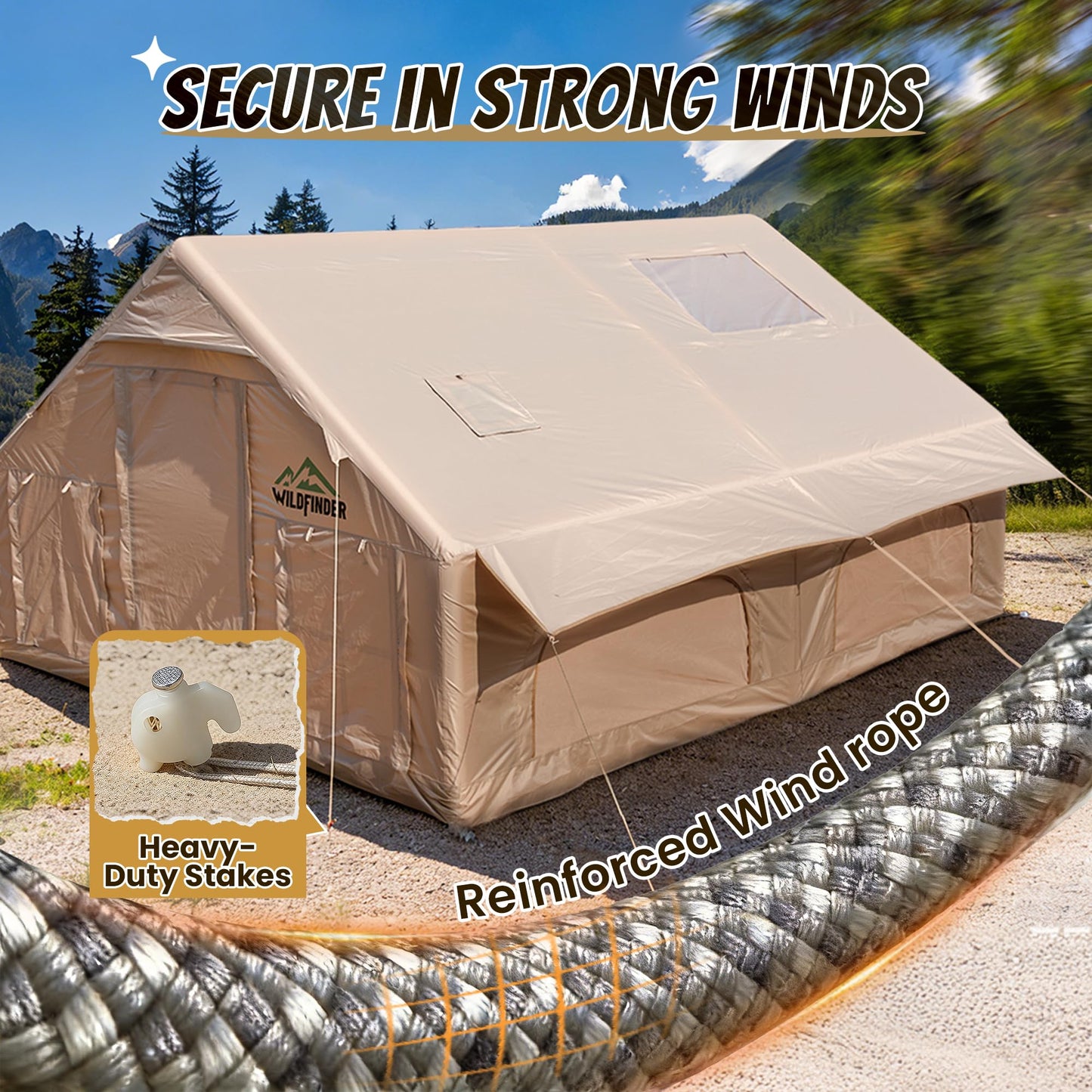 Inflatable Tent with Skylight, Quick Setup Blow Up Tents with Pump, Waterproof Oxford Inflatable House for Camping, Hot Tent with Stove Jack, Air Glamping Tents for Camping Adult 10-12 Person