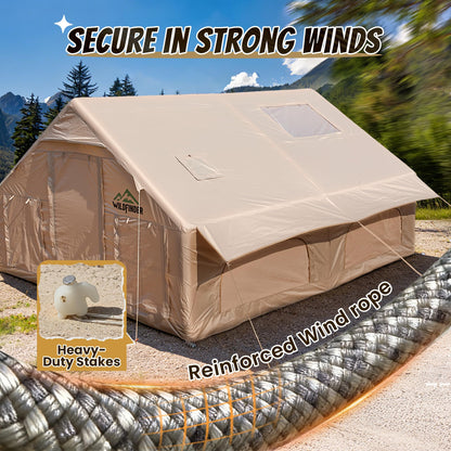 Inflatable Tent with Skylight, Quick Setup Blow Up Tents with Pump, Waterproof Oxford Inflatable House for Camping, Hot Tent with Stove Jack, Air Glamping Tents for Camping Adult 10-12 Person