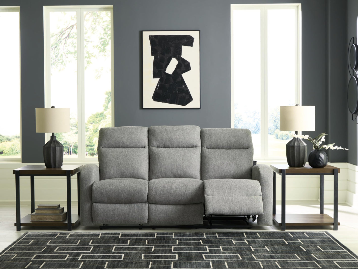 Signature Design by Ashley Carrigan Lane Classic Manual Pull Tab Dual Sided Reclining Sofa with Position Lock, Gray