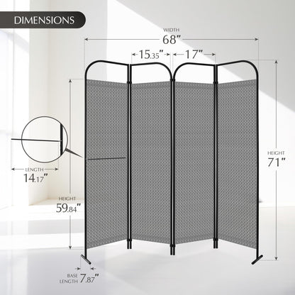 DECOLAB 4 Panel Room Dividers, Portable Privacy Separation Wall Panel for Home, Office, Studio, Bedroom, Light & Air Flow, 68" x 71", Jazz