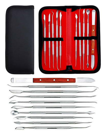 YETOOME 10 Pcs Dental Wax Carving Tools Set with Case, Stainless Steel Clay Sculpting Pottery Sculpture Tools for Dental Pottery Sculpting Plaster Carving