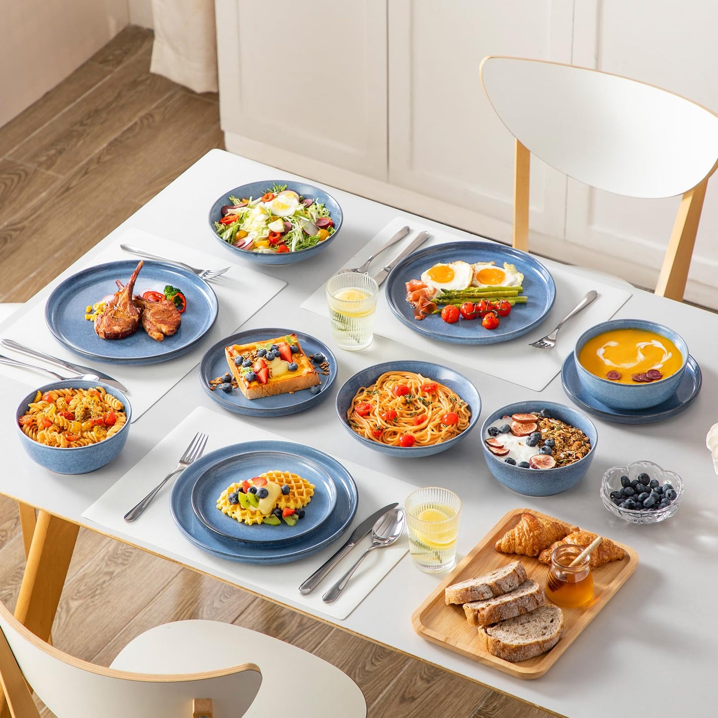 vancasso ANYA 24 Pieces Plates and Bowls Set, Blue Dinnerware Sets, Reactive Glaze Dishes Set for 6, Ceramic Dishware Sets Kitchen Dinner Set, Microwave & Dishwasher Safe