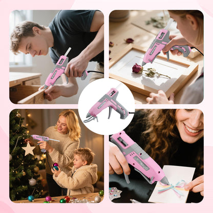 WORKPRO Hot Glue Gun Full Size - 60/100W Dual Temp Glue Gun and Sticks Set with 10 PCS Glue Sticks (7/16") - 90S Fast Preheating Hot Glue Gun for Construction, Crafting, DIY and Repairs - Pink Ribbon