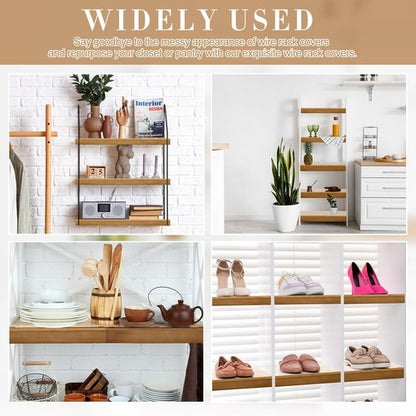 Chunful 6 Sets Wire Shelf Covers for Closet & Pantry Solid Wood Shelf Covers 16" D X12 W Shelving Removable Closet with 54 Wood Grain Stickers Rustic Design for Kitchen & Home