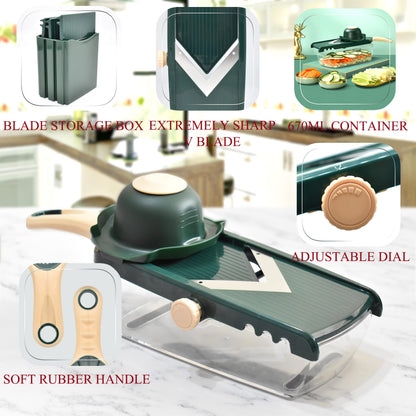 NACOLUS Adjustable Mandoline Slicer for Kitchen - Ultra Sharp V-Blade with Container, Julienning Slicer for Potatoes, Apples, Onions, Tomatoes