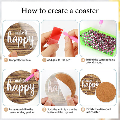 clothmile 8 PCS Diamond Art Coasters Inspirational Painting Kits with Holder DIY Farmhouse Rustic for Beginners, Adults, Kids, Crafts Supplies