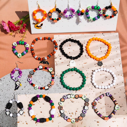 2100+PCS Halloween Beads Kit for Jewelry Making, Spooky DIY Crafts with Clay Charms Acrylic Rounds Pearls Pumpkin Skull Beads Ghost Witch Hat Bat Charms DIY Halloween Bracelets Necklace Earrings Craft