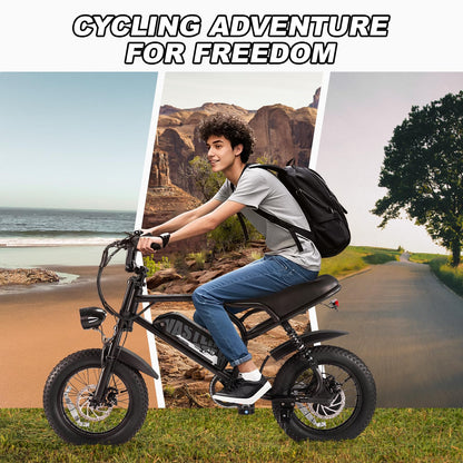 AVDLBIKE Electric Bike, 16'' Fat Tire E-Bike for Teens &Child/Adults, 500W Small Ebike with 36V/12.8Ah Removable Battery, 20 MPH /45 Mile Range, Full Suspension Off-Road Electric Dirt/Mountain Bike