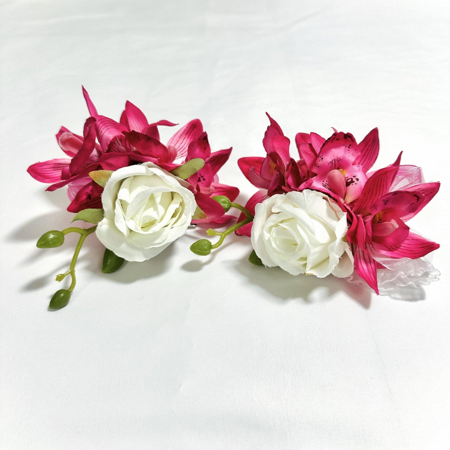 Abbie Home Prom Corsage Boutonniere Set Fuchsia Orchid Rose Lily Pin Wrist Hand Dress Suit Flower for Wedding Party (Fuchsia)