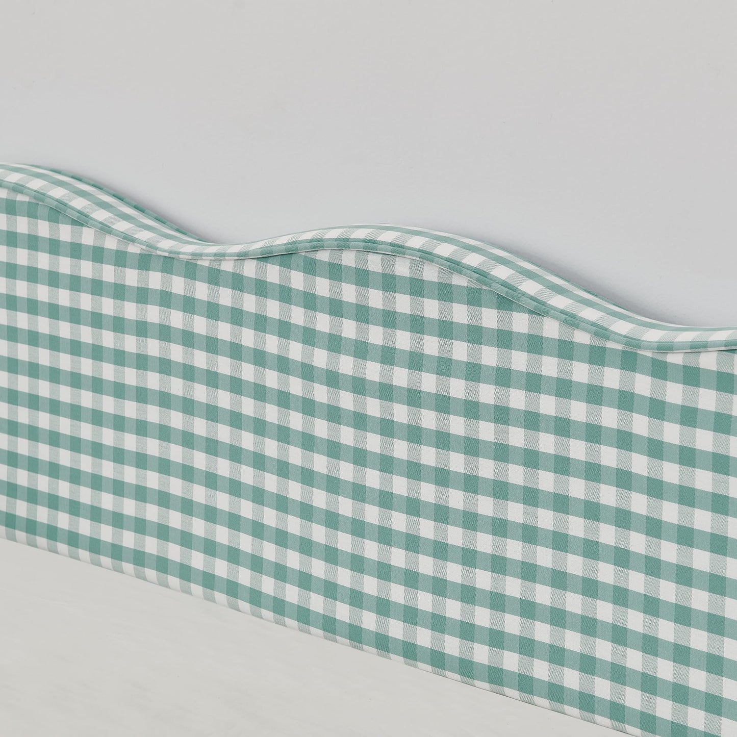KEIKI Twin Size Upholstered Gingham Daybed with Trundle, Twin to King Design Adorable Wave Shaped Extendable Sofa Bed, Easy Assembly, No Box Spring Required, for Living Room & Bedroom, Cyan