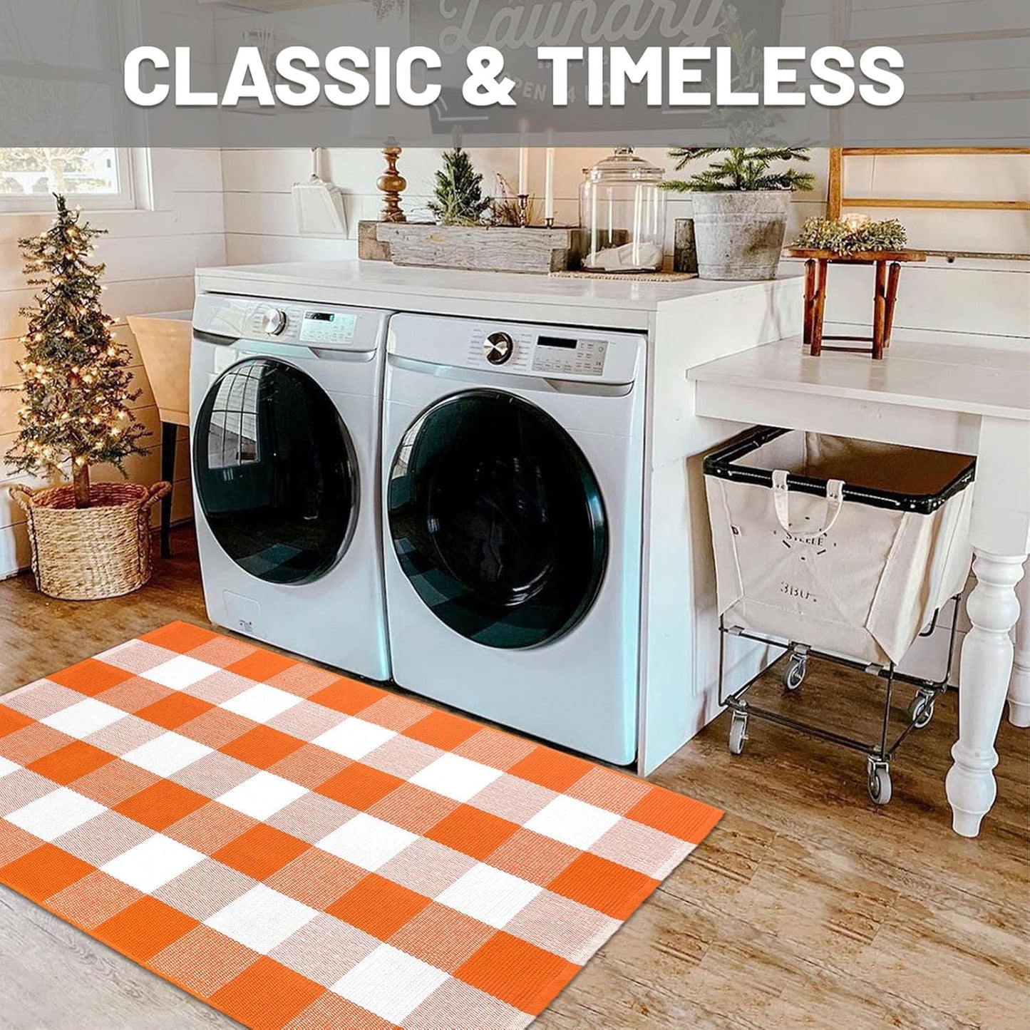 IOHOUZE Cotton Buffalo Plaid Check Rug, 27.5 x 43 Inches, Washable Woven Outdoor Indoor Welcome Mat