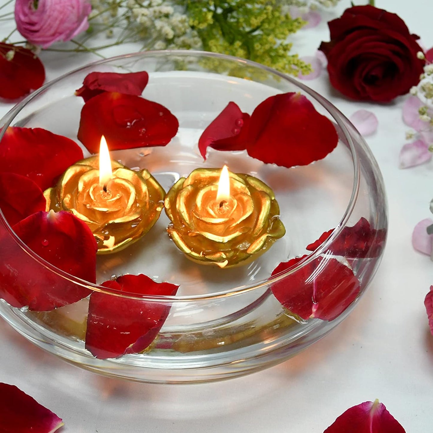 Zest Candle 12-Piece Folding Candles, 3-Inch, Metallic Gold Rose