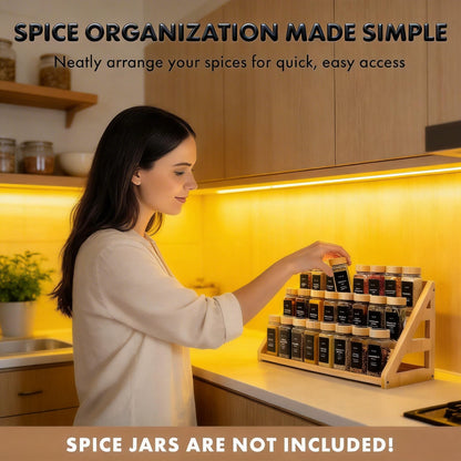 MNADSFKJ Spice Rack, Spice Organizer -3 Tier Bamboo Spice Racks, Solution for Spice Storage in Kitchens, Countertops，Storage Rooms and Other Places