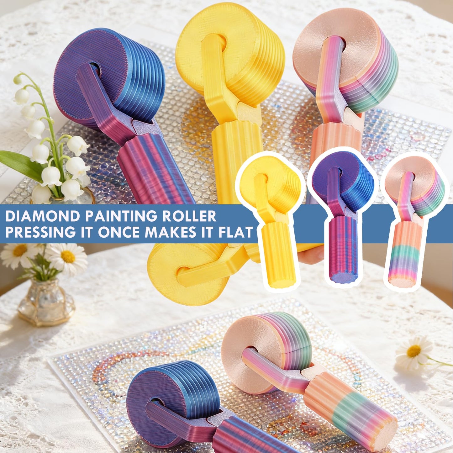 EVOCKAY Diamond Painting Roller Tool - Enhance Your DIY Crafts with Rhinestone Embroidery & Accessories（Rainbow Blue Yellow）