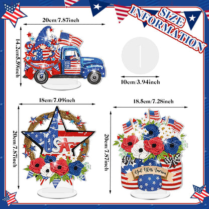 Frienda 3 Pcs 4th of July Diamond Art Patriotic Table Centerpieces Independence Day Diamond Table Decorations Red White Blue Tabletop Decor United States 250th Anniversary Home Decor