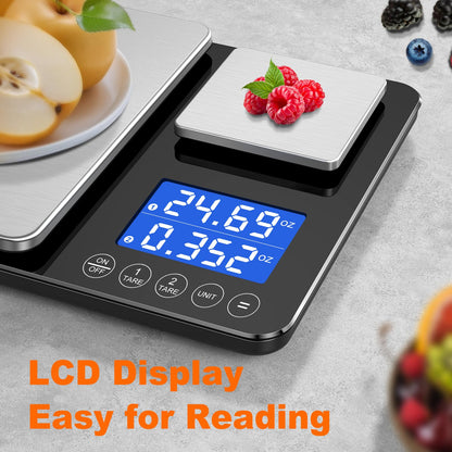 KUAIVO 0.001oz/33lbs Dual Platform Food Kitchen Scales Digital Weight Grams and Ounces, Two Precisions Kitchen Scale for Sourdough Bread, Baking and Cooking with 7 Units Tare, Accumulation Functions
