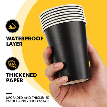 RACETOP 12 oz Paper Coffee Cups,100 Pack Black Disposable Coffee Cups with Lids, Sleeves and Stirring Sticks, 12 oz Hot Coffee Cup for Hot Drinks, Parties, Picnic, Travel, and Events